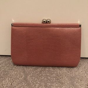 Cole Haan pink embossed snake skin detail clutch